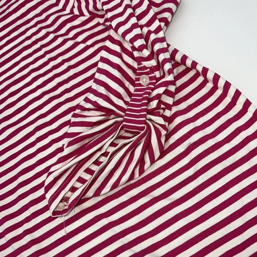 Chicos 3/4 Sleeve Blouse Top Women's 3 XL Pink White Striped V Neck Rayon